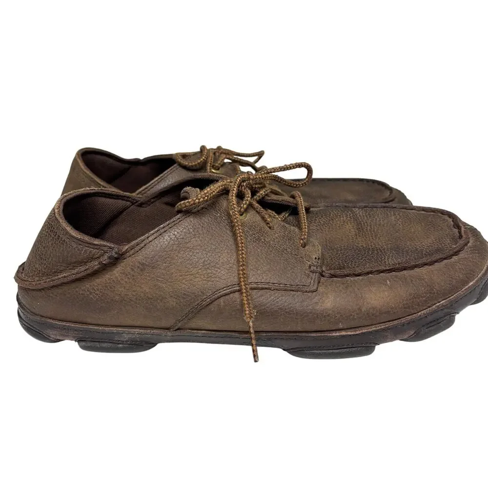 Olukai Hamakua Poko Brown Leather Moc Toe Collapsable Heel Oxford Shoes 10